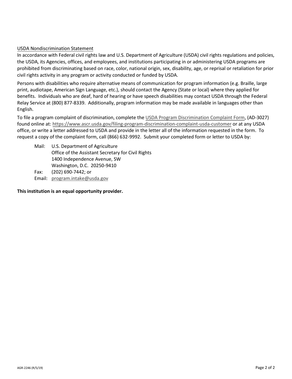 Form AGR-2246 Notification of Eligibility Determination - Commodity Supplemental Food Program (Csfp) - Washington, Page 2
