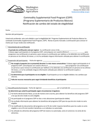 Document preview: AGR Formulario 2245 Programa Suplementario De Productos Basicos Notificacion De Cambio Del Estado De Elegibilidad - Washington (Spanish)
