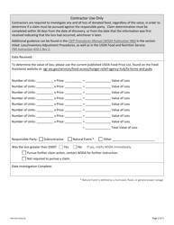 AGR Form 2255 Commodity Loss Report for Subcontractors - Commodity Supplemental Food Program (Csfp) - Washington, Page 2