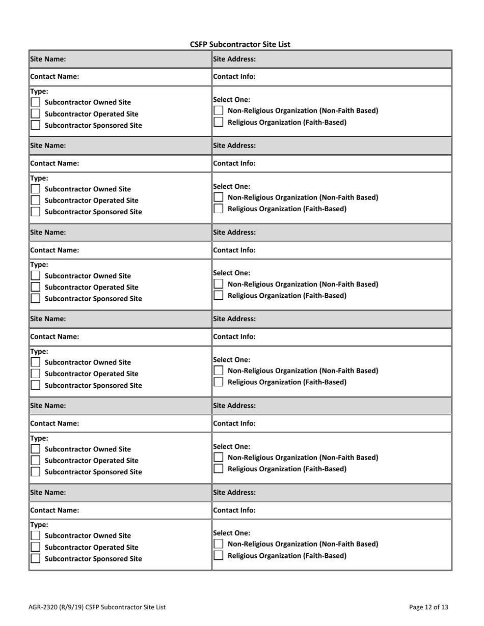 AGR Form 2320 Commodity Supplemental Food Program (Csfp) Subcontract - Washington, Page 12