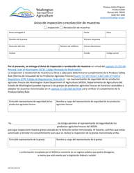 Document preview: AGR Formulario 2331 Aviso De Inspeccion O Recoleccion De Muestras - Washington (Spanish)