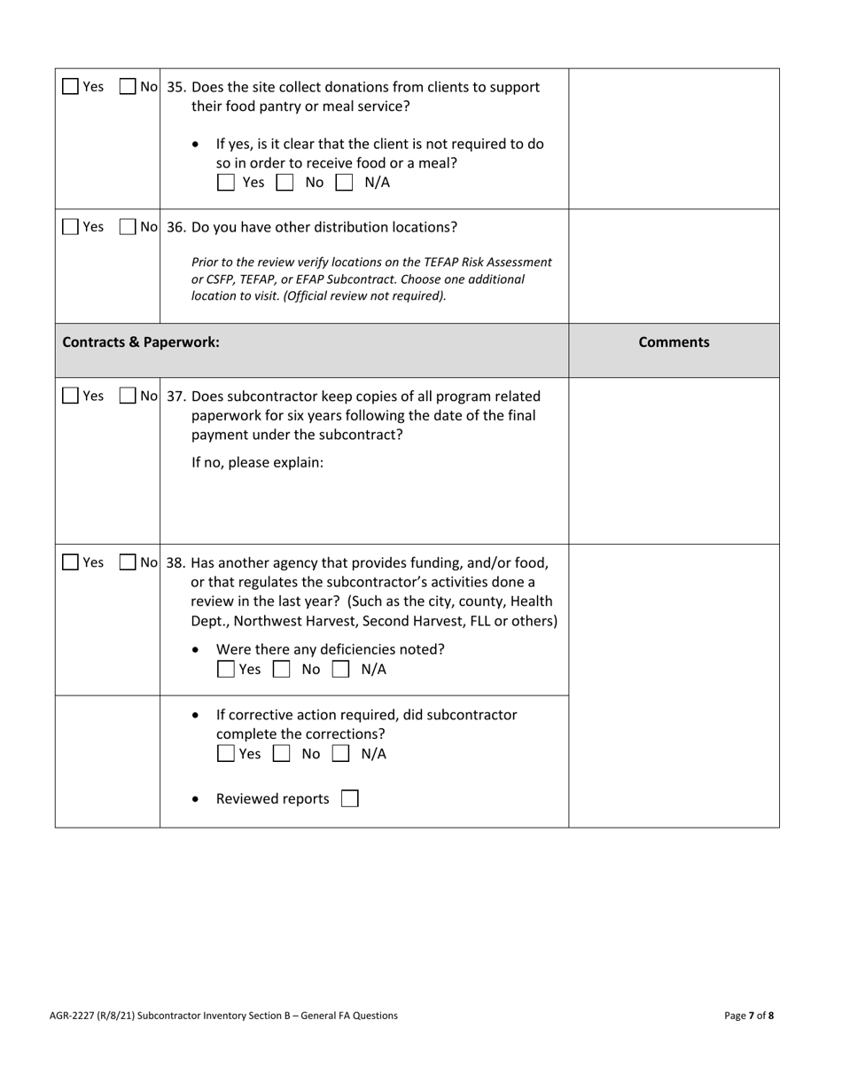 Agr Form 2227 Download Printable Pdf Or Fill Online Food Assistance 