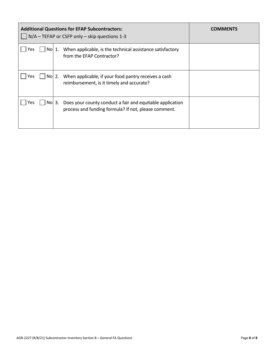AGR Form 2227 Food Assistance - Subcontractor Review - Washington, Page 11