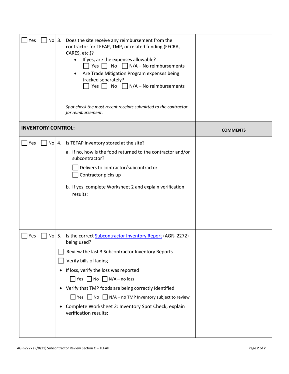AGR Form 2227 Food Assistance - Subcontractor Review - Washington, Page 13