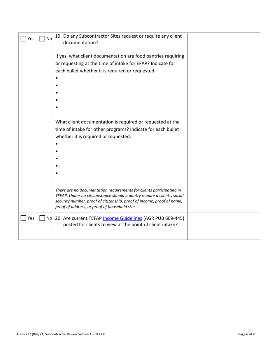 AGR Form 2227 Food Assistance - Subcontractor Review - Washington, Page 17