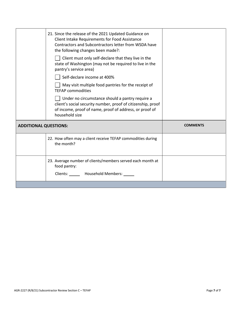 AGR Form 2227 Food Assistance - Subcontractor Review - Washington, Page 18
