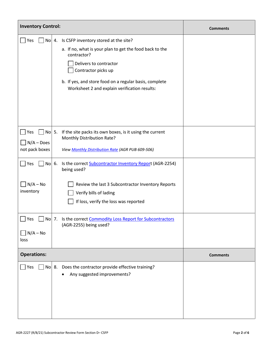AGR Form 2227 Food Assistance - Subcontractor Review - Washington, Page 20