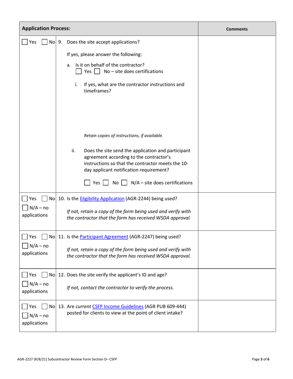 AGR Form 2227 Food Assistance - Subcontractor Review - Washington, Page 21