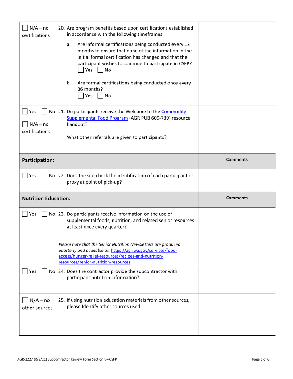 AGR Form 2227 Food Assistance - Subcontractor Review - Washington, Page 23