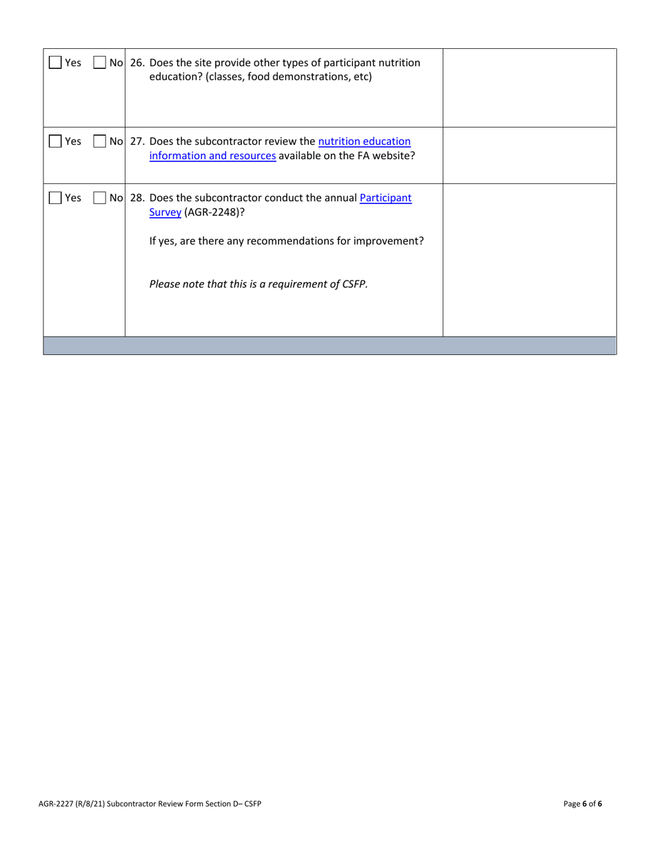 AGR Form 2227 Food Assistance - Subcontractor Review - Washington, Page 24