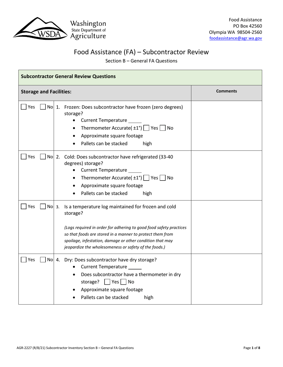 AGR Form 2227 Food Assistance - Subcontractor Review - Washington, Page 4