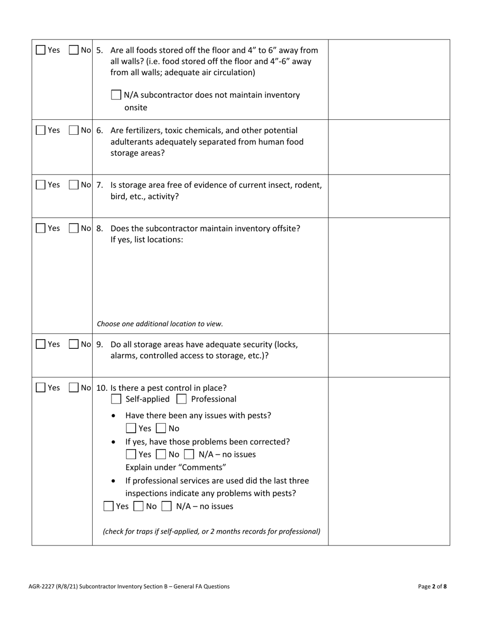 AGR Form 2227 Food Assistance - Subcontractor Review - Washington, Page 5