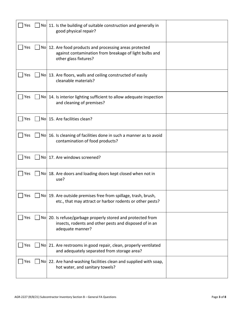 AGR Form 2227 Food Assistance - Subcontractor Review - Washington, Page 6