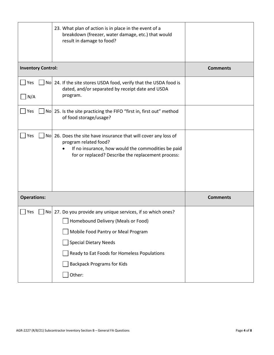 AGR Form 2227 Food Assistance - Subcontractor Review - Washington, Page 7