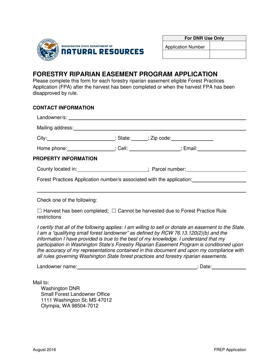 Forestry Riparian Easement Program Application - Washington, Page 1