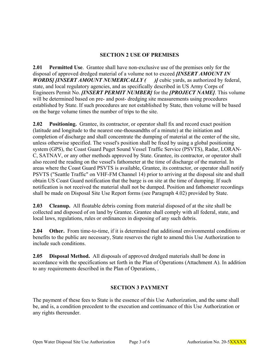 Sample Open Water Disposal Site Use Authorization for Dmmp - Washington, Page 3