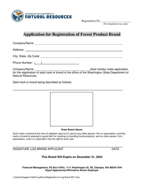 Application for Registration of Forest Product Brand - Washington