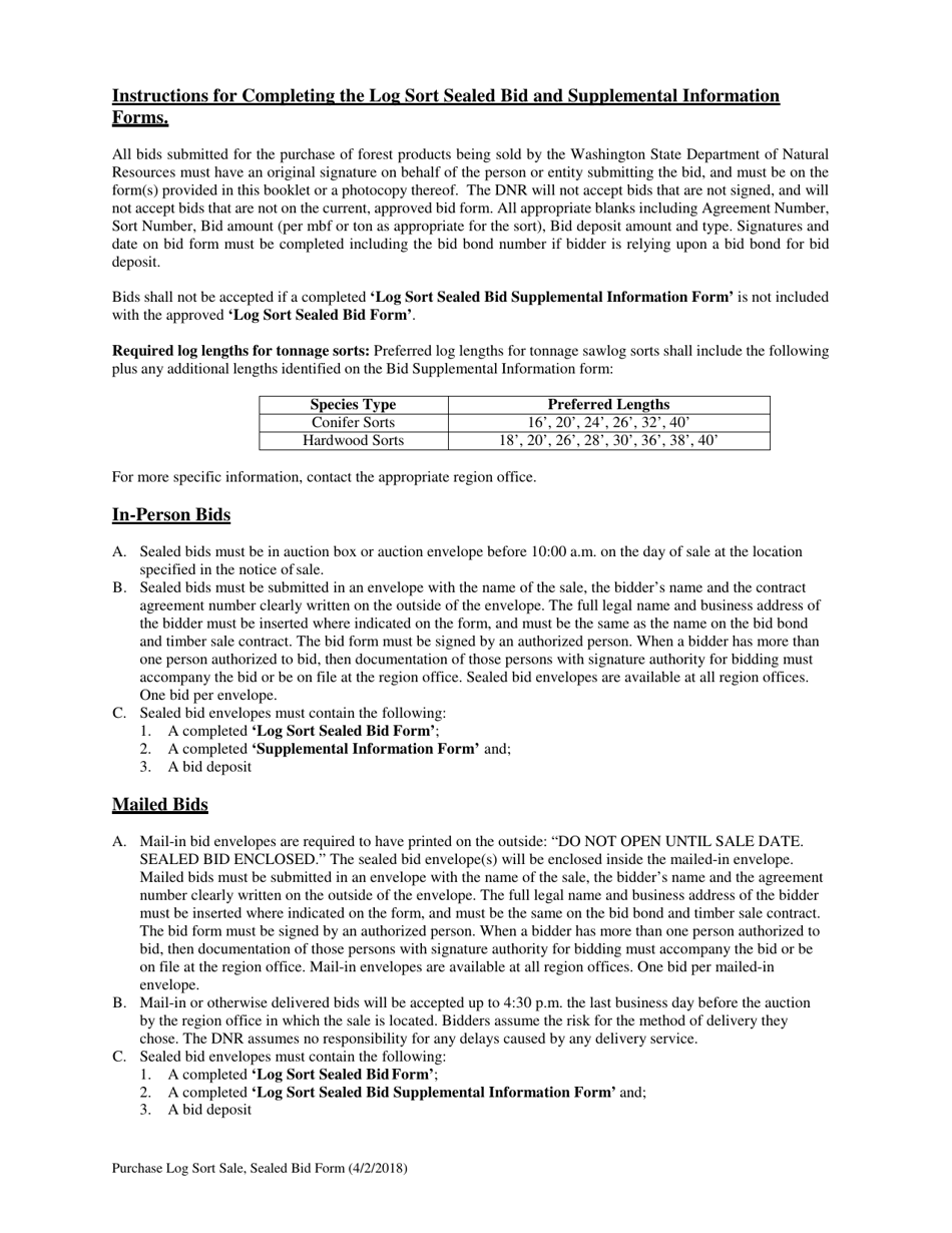 Log Sort Sealed Bid Form - Washington, Page 3