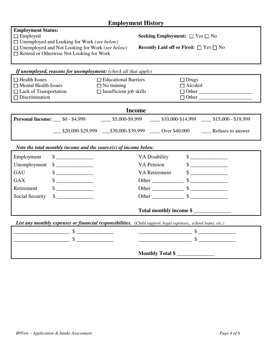 Application  Intake Assessment - Building 9 for Veterans - Washington, Page 4
