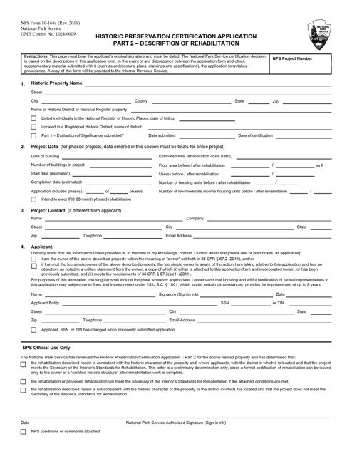 NPS Form 10-168A Part 2  Printable Pdf