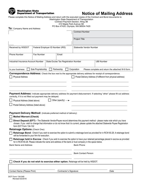 DOT Form 134-049 Notice of Mailing Address - Washington