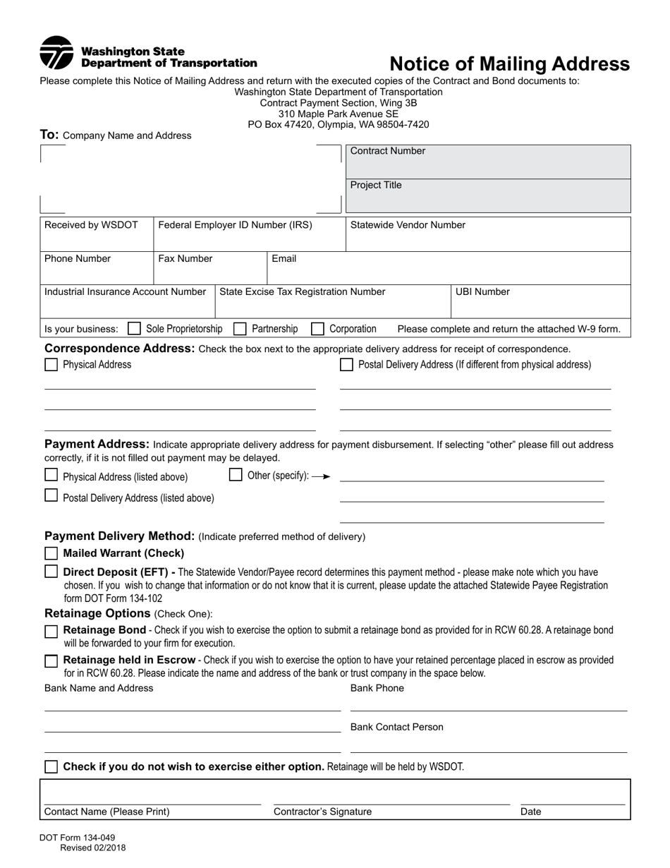 DOT Form 134049 Download Fillable PDF or Fill Online Notice of Mailing