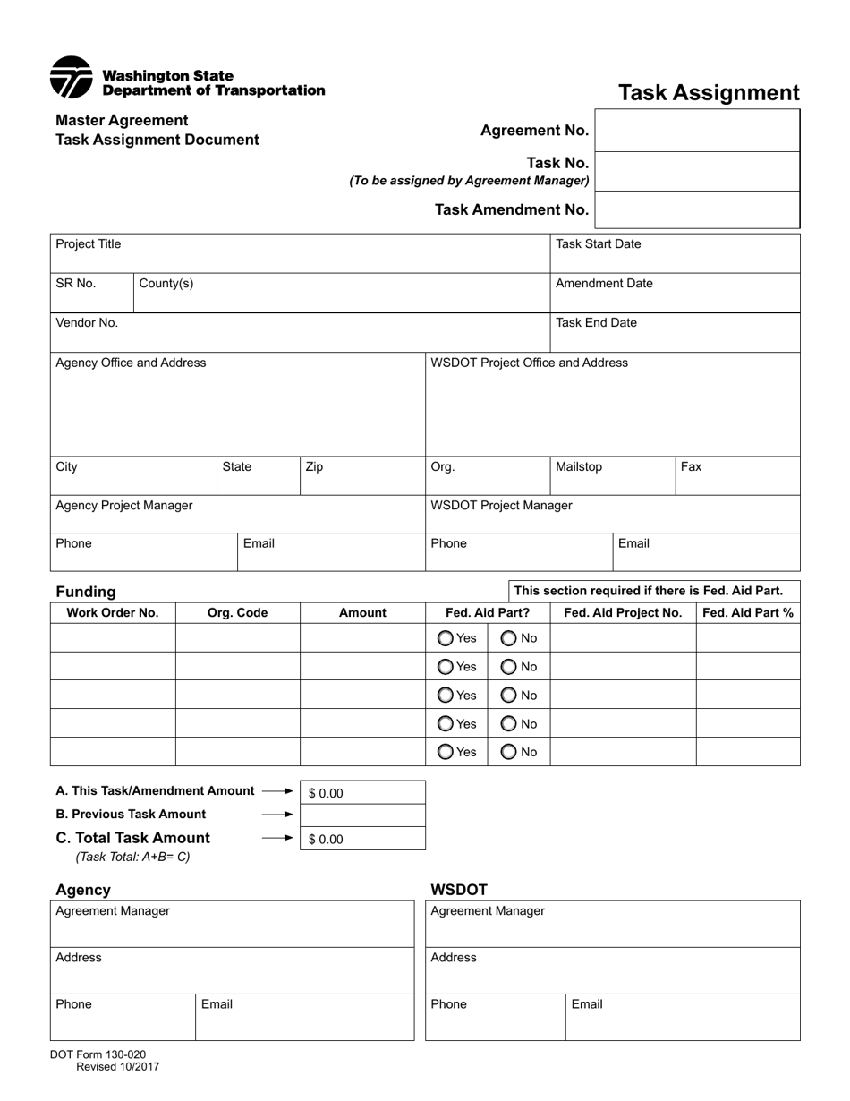 DOT Form 130-020 Task Assignment - Washington, Page 1