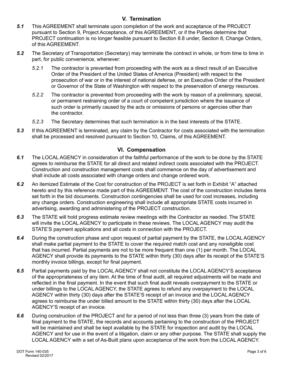 DOT Form 140-035 Local Agency Agreement for State Ad and Award - Washington, Page 3