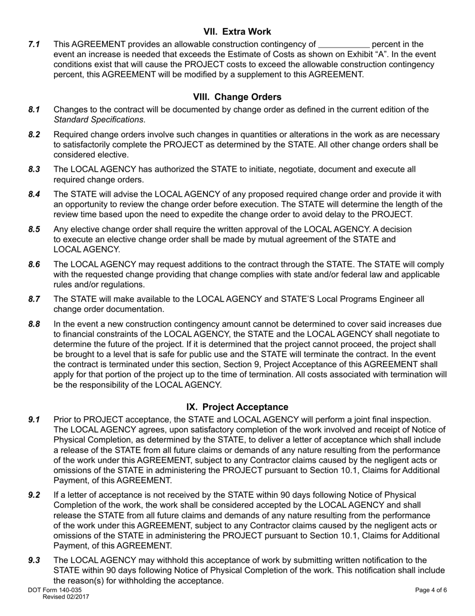 DOT Form 140-035 Local Agency Agreement for State Ad and Award - Washington, Page 4