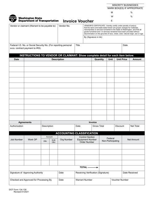 DOT Form 134-139 Invoice Voucher - Washington