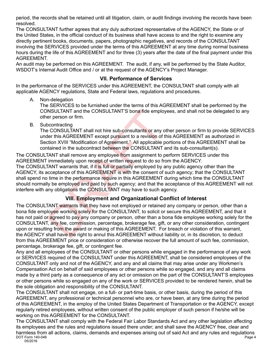 DOT Form 140-046 Professional Services (Real Estates) Consultant Agreement Negotiated Hourly Rate - Draft - Washington, Page 4