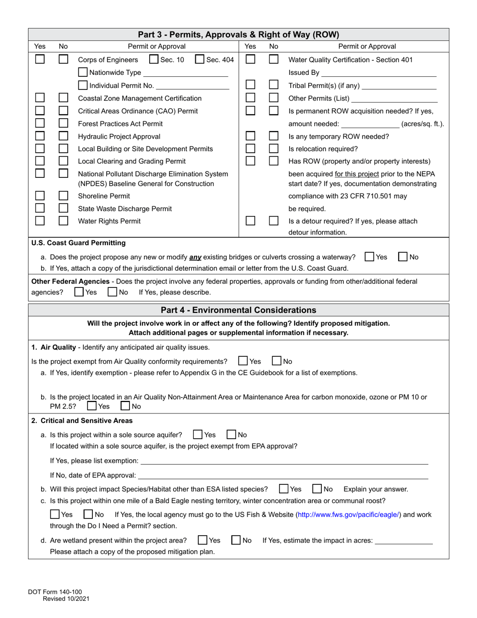 DOT Form 140-100 Nepa Categorical Exclusion Documentation Form - Washington, Page 2