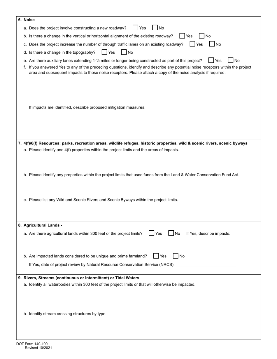 DOT Form 140-100 Nepa Categorical Exclusion Documentation Form - Washington, Page 4