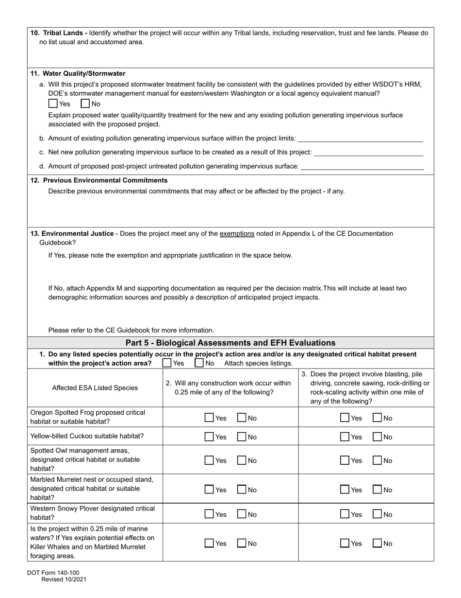 DOT Form 140-100 Nepa Categorical Exclusion Documentation Form - Washington, Page 5