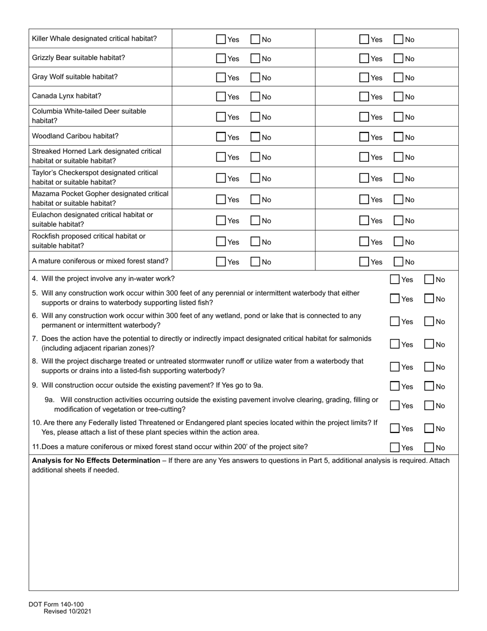 DOT Form 140-100 Nepa Categorical Exclusion Documentation Form - Washington, Page 6