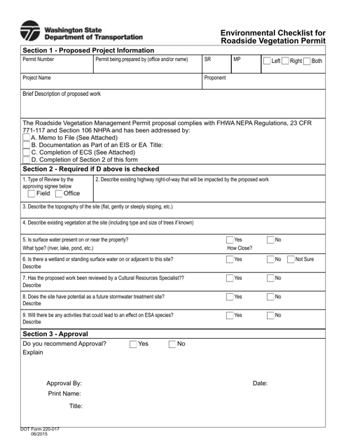 DOT Form 220-017  Printable Pdf