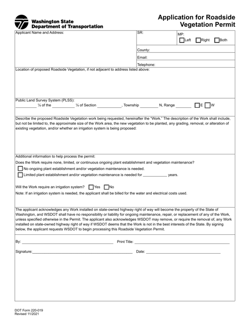 DOT Form 220-019 Application for Roadside Vegetation Permit - Washington