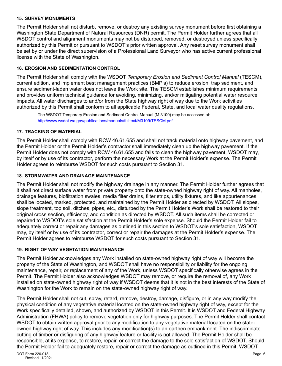 DOT Form 220-018 Roadside Vegetation Permit - Washington, Page 6