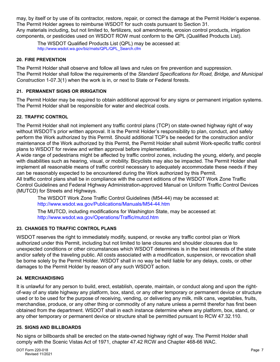 DOT Form 220-018 Roadside Vegetation Permit - Washington, Page 7