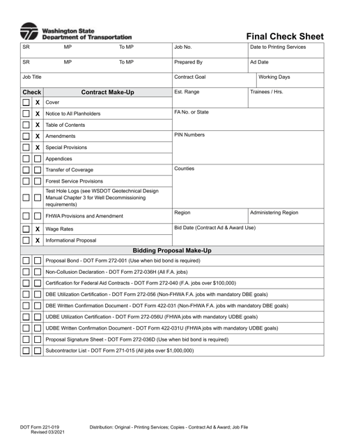 DOT Form 221-019  Printable Pdf