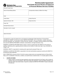 Document preview: DOT Form 224-031 Reimbursable Agreement: Real Estate Services Review and Approval of Personal Wireless Services Facilities - Washington