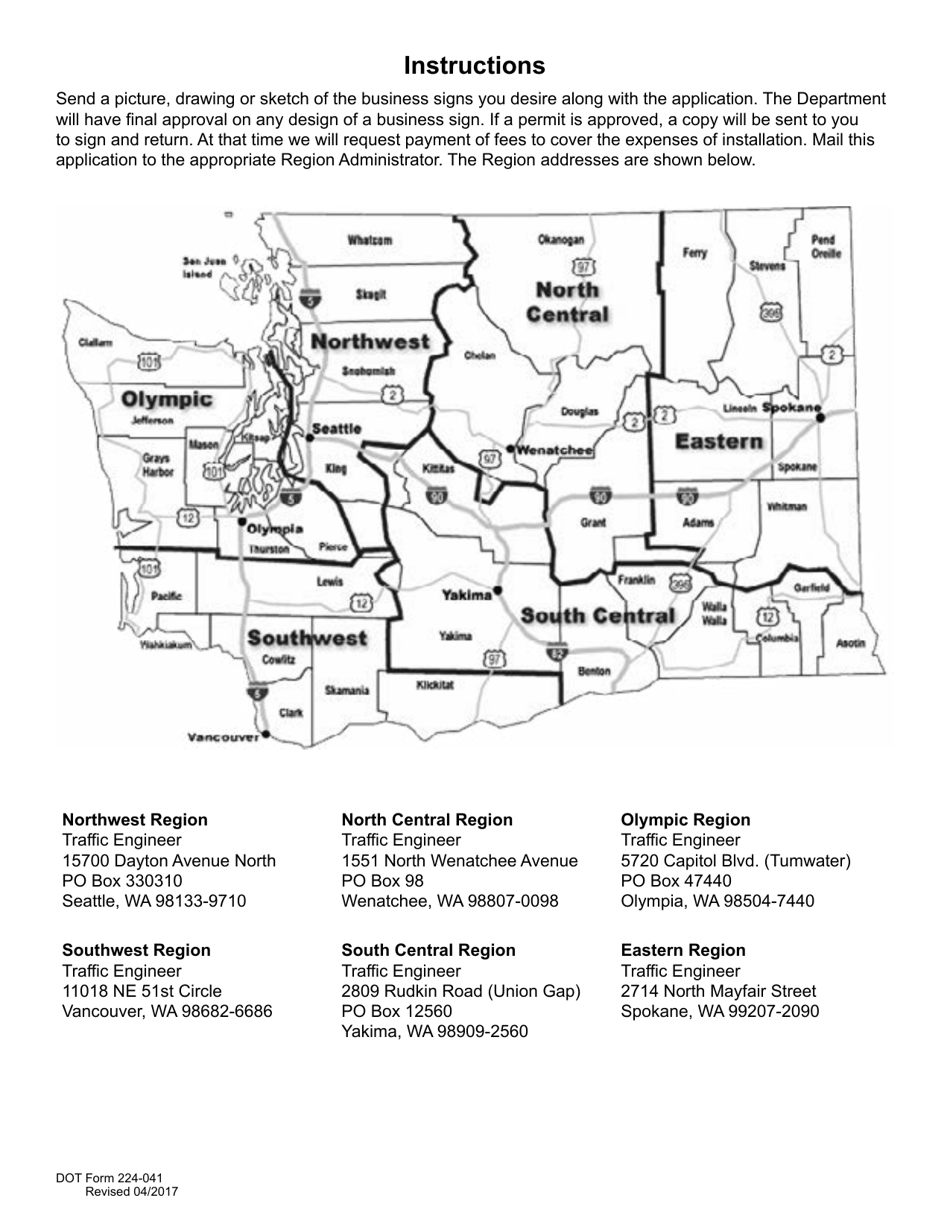 DOT Form 224-041 Motorist Information Sign Application One or More Business Signs to Be Affixed to Information Panels - Washington, Page 2