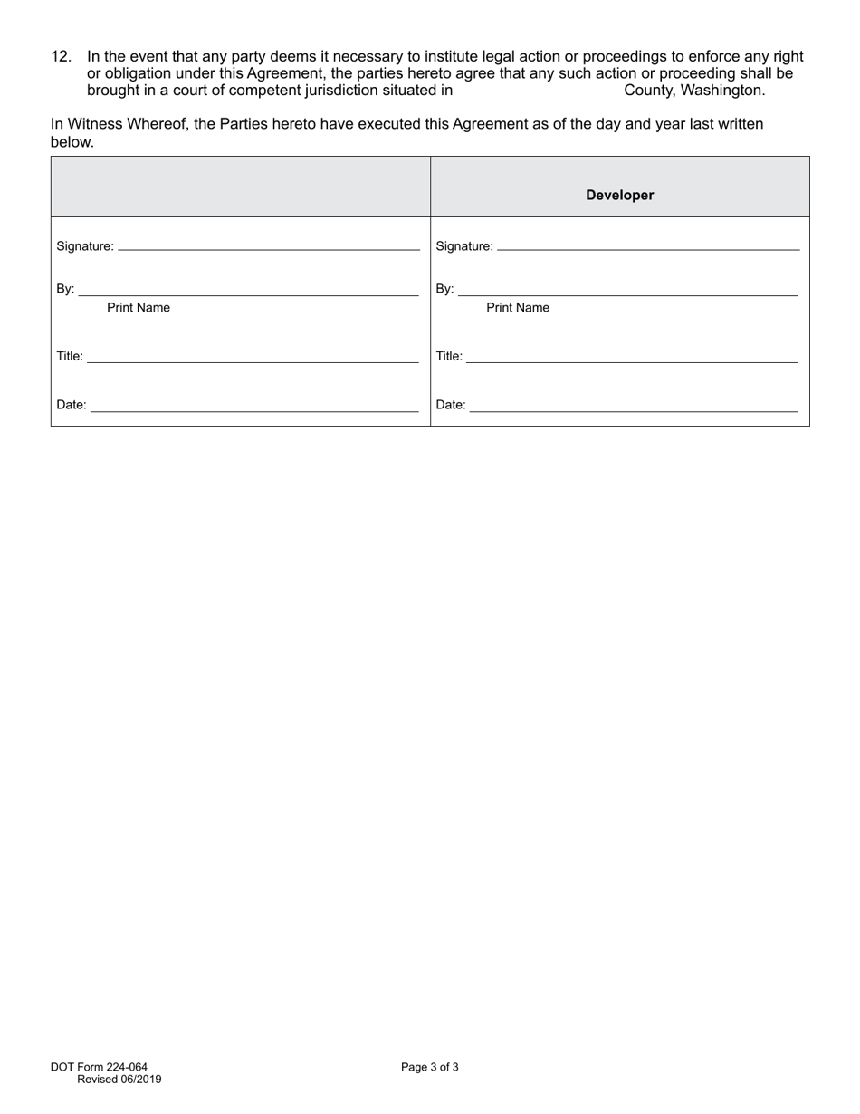 DOT Form 224-064 Developer Agreement - Construction by Wsdot at Developer Expense - Washington, Page 3