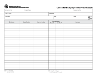 Document preview: DOT Form 224-069 Consultant Employee Interview Report - Washington