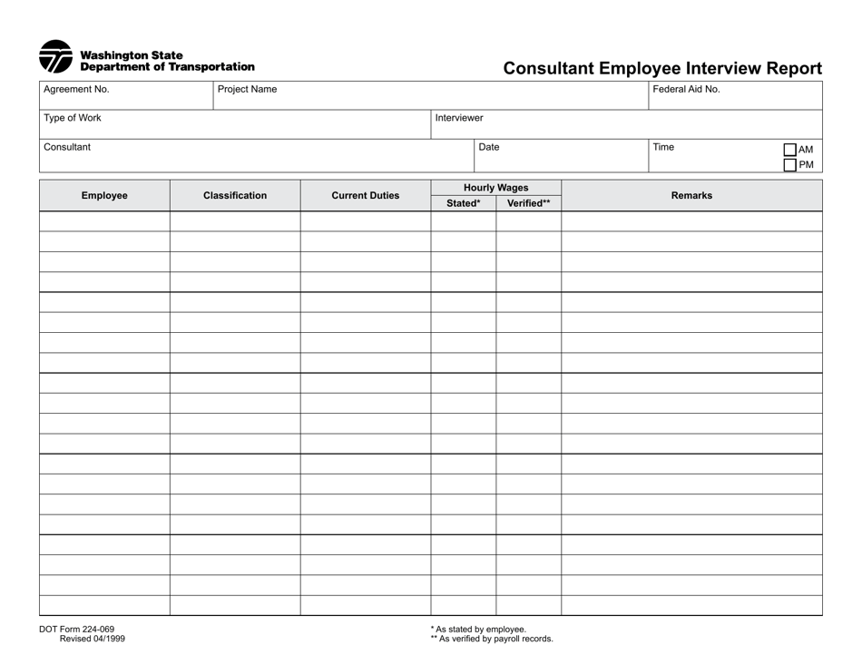 DOT Form 224-069 Consultant Employee Interview Report - Washington, Page 1