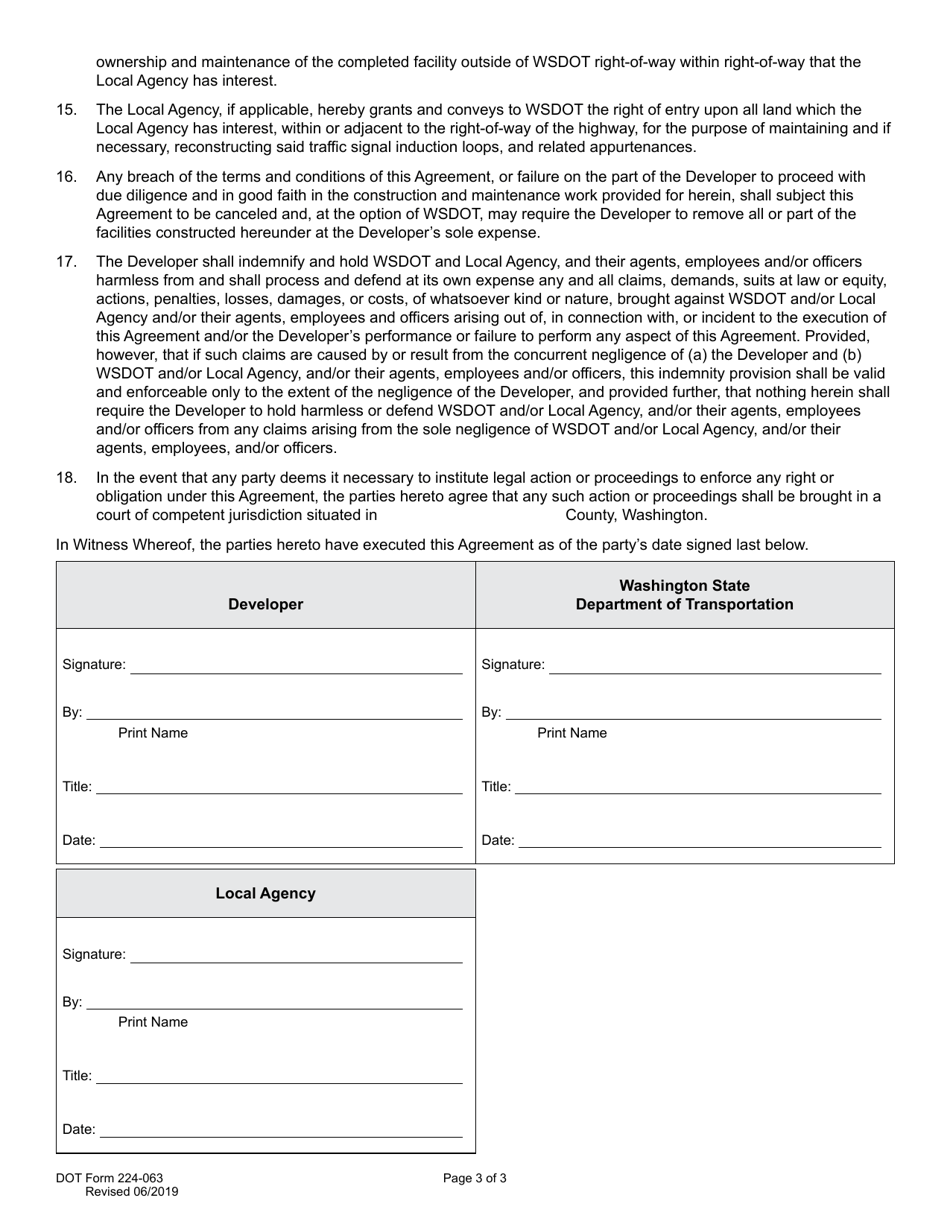 DOT Form 224-063 Developer / Local Agency Agreement - Washington, Page 3
