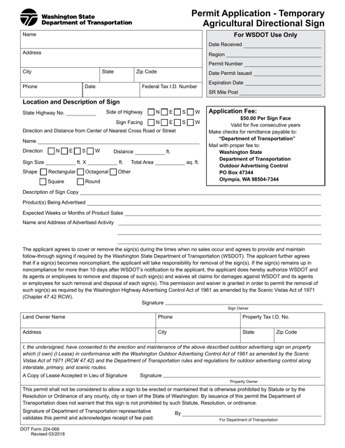DOT Form 224-068  Printable Pdf