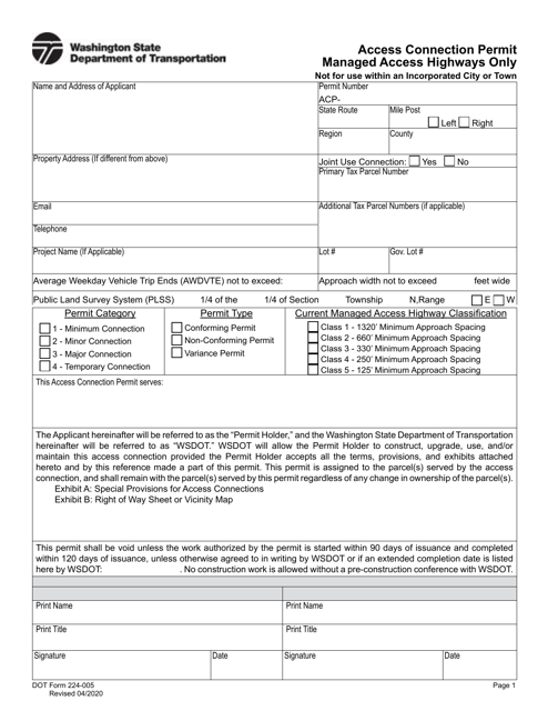 DOT Form 224-005  Printable Pdf