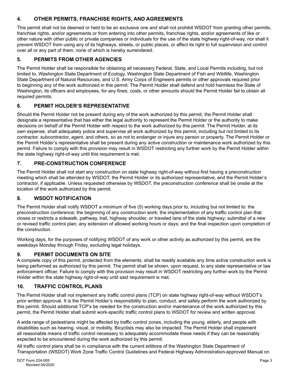 DOT Form 224-005 Access Connection Permit - Managed Access Highways Only - Washington, Page 3