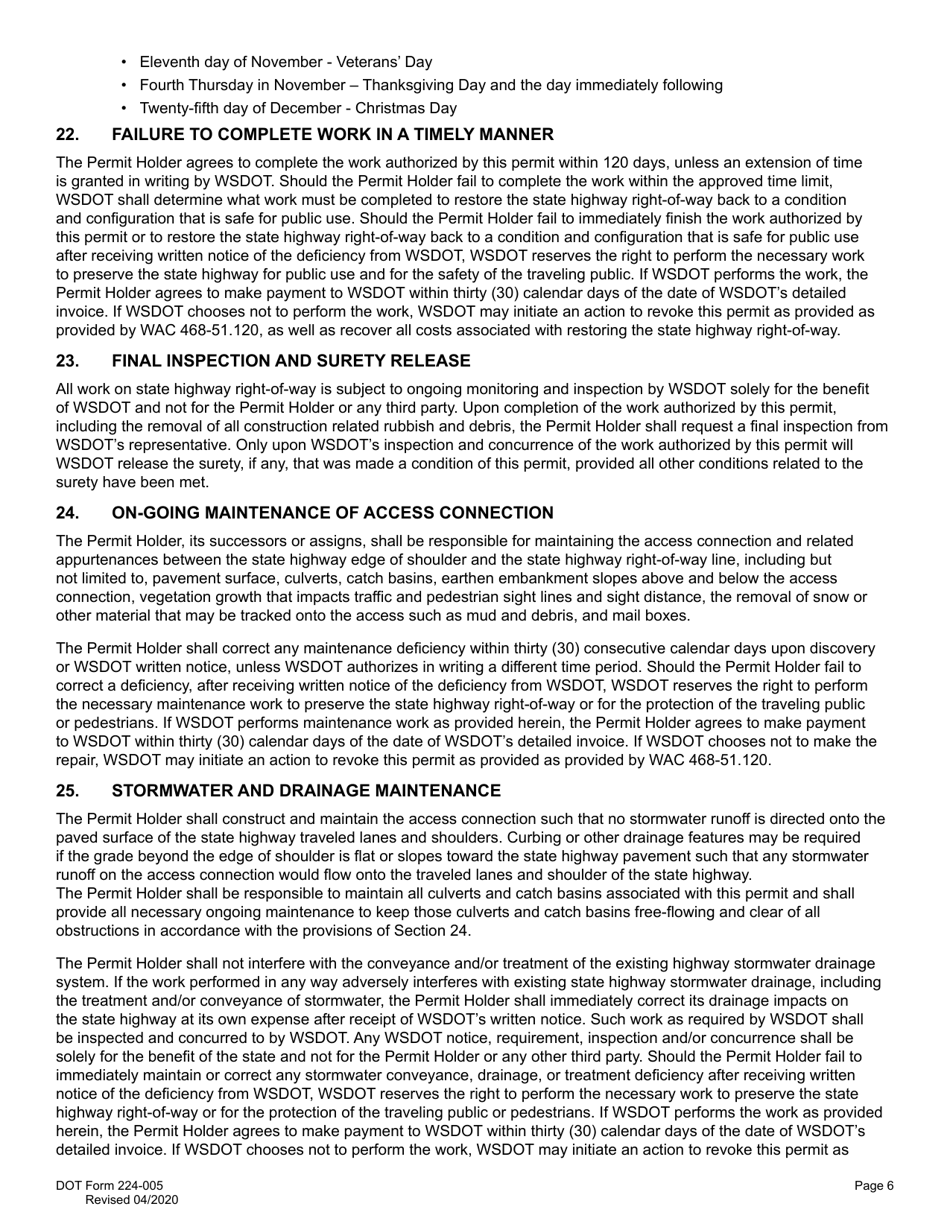 DOT Form 224-005 Access Connection Permit - Managed Access Highways Only - Washington, Page 6